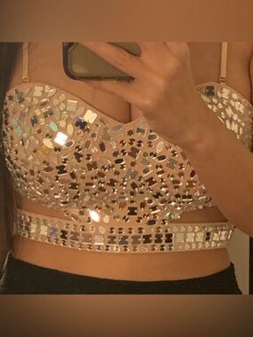 Marciano Beige Sparkle Crop Top